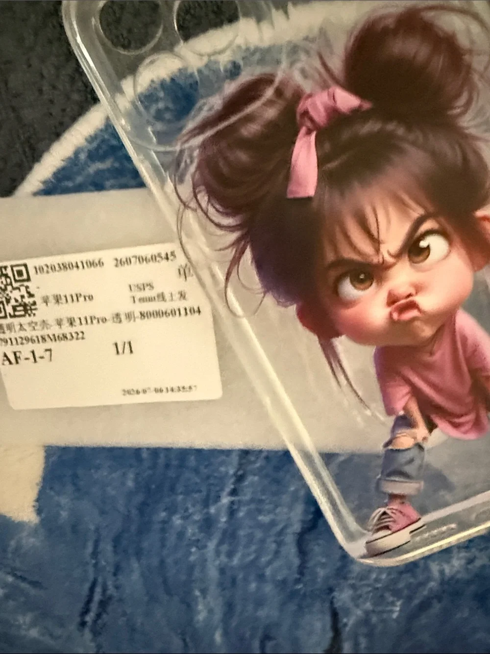 NWT.Very Cute Angry Girl Cartoon, Clear Apple 11 Phone Case - Pink Accents